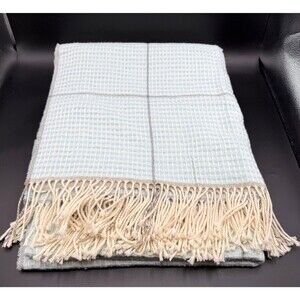 NEW Nido Notte Italia Luxury Oversized Throw Blanket 58" x 72" Light Blue Cream
